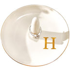 Ceramic Initials Jewelry Tray Ring Dish With Personalized H-Monogrammed Engagement Wedding Gifts, for Birthday Mother's Day for Women, Ceramic White 4.7" x2.4" - style: H