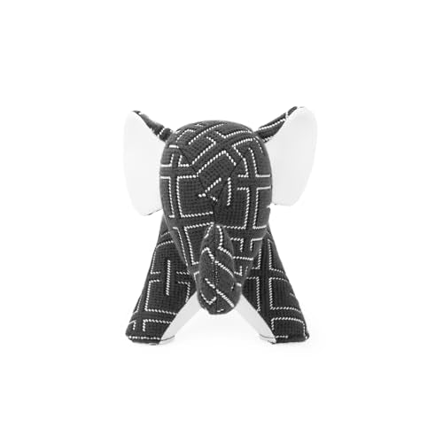 Zuny Artist Edition Elephant Abby Bookend - Kvadrat Grid Gray White, Handmade Leather Single Book End, Checkered Grid Textile Designer Collaboration Home Decor for Bookshelf Desk, 11 x 4.3 x 7.4 - color: Elephant Abby K-grid