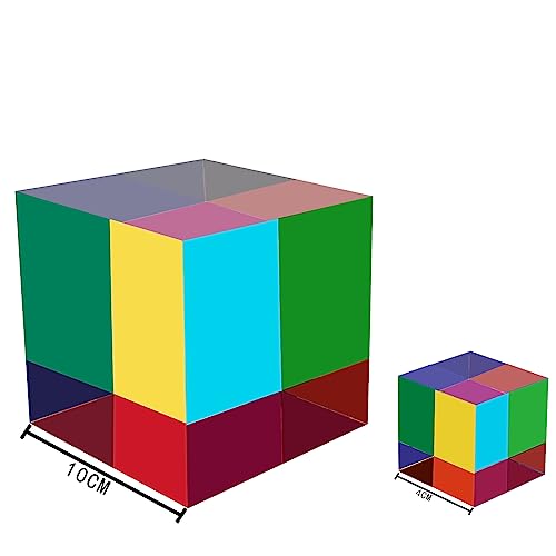 CMY Colorful Cube, 3.93 inch (100mm) Acrylic Mixing Color Cube Prism for Physics Education Learning and Office Desktop Decor, Scientific Toys and Gifts for Kids - size: 100mm