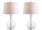 JONATHAN Y 25" Clear/Chrome and Brass Gold Glass Table Lamp Set of 2 for Bedroom, Modern Bedside Lamp for Living Room Nightstand, White Linen Drum Shade, LED Bulb Included (JYL1068B-SET2) - color: Clear