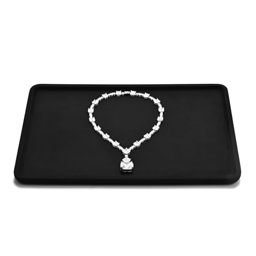 Microfiber Jewelry Display Flat Tray for Rings Earrings Necklace Bracelet, Jewelry Photograph Catchall Organizer Tray Dish (L, Black) - color: Black, size: 35 * 24 * 1.5cm