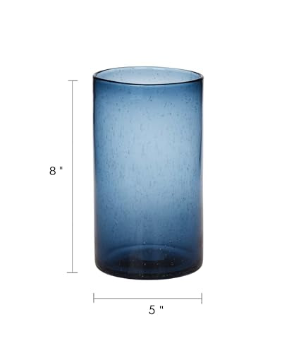 ARIAMOTION Glass Hurricane Candle Holder for Pillar Blue Cylinder Vase Flower Centerpiece Seeded Bubbles Modern Table Decoration for Kitchen Living Room 8 Inch 5 inch Diam - color: Bubbles Blue, size: H8" Set of 1
