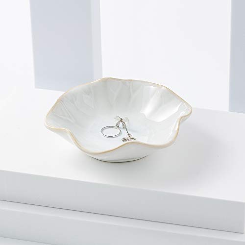 Ring Dish Tray, Jewelry Dish Holder, Key Bowl, Trinket Tray, Earring Holder, Decoration Plate for Women - color: Cream White
