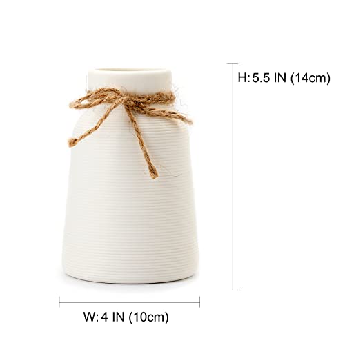 White Vase -Flower Vase, Small Vases for Décor, Ceramic Vase for Shelf Décor, Table Décor, Decorative Vase for Bookshelf, Fireplace Mantle, Office, Centerpieces, Petite Farmhouse Décor - color: White
