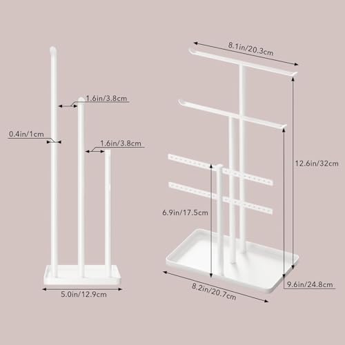 pickpiff White Jewelry Stand Holder Organizer: 12.5" Sturdy Hanger for 80 Pcs Jewelry, Jewlery Tower for Display Necklace, Earring, Bracelet, Watch - color: White, size: 12.5" Height