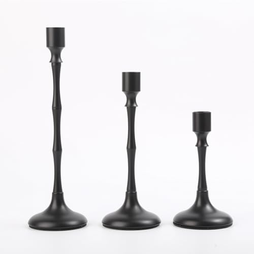 Black Taper Candle Holders Set of 3, Candlestick Holders for Table Centerpiece, Vintage Candle Holders for Dinning Wedding Party Halloween Home Decor - color: Black