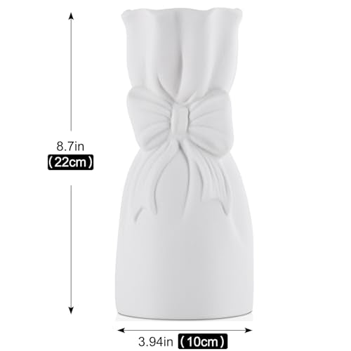 Frosted Porcelain Floral Handmade Vases,Frosted Ceramic vases,Geometric Ceramic Flower Vase for Modern Home Decoration and high-end Wedding,Matte Frosted Texture Bud Flower Vase (Bowknot Vase) - color: Bowknot Vase