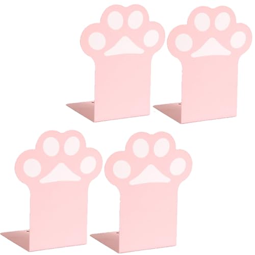 2 Sets Cat Paw Metal Bookends(4 Pieces in Total) Cute Desktop Bookshelf Sturdy Cartoon Bookshelf for Office and Home Decoration(Pink) - color: 2 Sets Pink
