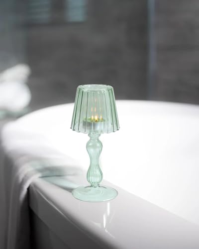 Gurfuy Desk Lamp Shaped Glass Candle Holder - Glass Hurricane Candleholder Crystal Decorative Candle Stand for Table Wedding Dinning Centerpieces Party Supplies Decor DarkGreen - color: Darkgreen