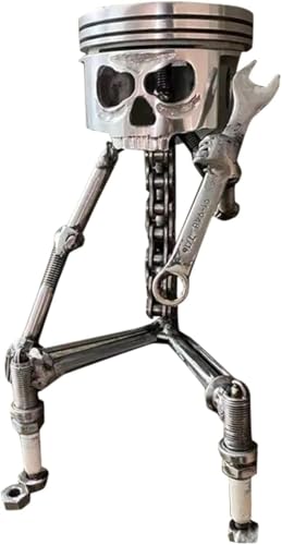 Carving Piston Face Sculpture Metal Art Figurine,Carved Skeleton Sculpture Ornaments,Handmade Man Head Statue Office Home Table Desk Decor, SliverCarving Piston Face Sculpture