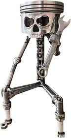 Carving Piston Face Sculpture Metal Art Figurine,Carved Skeleton Sculpture Ornaments,Handmade Man Head Statue Office Home Table Desk Decor, SliverCarving Piston Face Sculpture