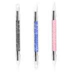 3 Pcs Nail Art Sculpture Pen, Dual Tipped Silicone Nail Tools, Silicone Head Acrylic Handle Nail Art Brushes for Design Nail Foil Carving Drawing Effect Shaping Drawing (Black, Pink, Royal Blue) - color: Black, Pink, Royal Blue