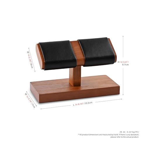 Solid Wood Watch Display Stand T-bar PU Leather Watch Stand Jewelry Holder For Men And Women Stand Organizer For Wristwatch/Bracelet/Storage Display Rack (Black) - color: Black, size: 2 Slots