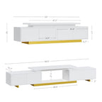 LIKIMIO Extendable TV Stand for 65-90 Inches TVs, Adjustable Length 63''-94.5'', Modern White Entertainment Center with Storage Cabinets, Charging Station & LED Lights, Media Console for Living Room