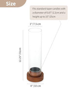 NUPTIO Dripless Taper Candle Holders with Wax Catchers for Easy Cleaning: Set of 2 Hurricane Glass Candlestick Holders with Metal Bobeches - Brown Wood Modern Wedding Table Centerpiece - color: Caramel