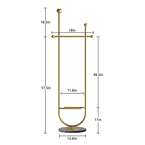 Gold Clothing Rack, with Marble Base of Multifunctional Bedroom Clothes Standing Coat Rack, Movable Heavy-Duty Garment Rack Stand for Organizing Clothes, Bags - size: 74IN