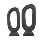Deco 79 Mango Wood Abstract Decorative Sculpture Cutout Oval Home Decor Statues, Set of 2 Accent Figurines 20", 18"H, Black