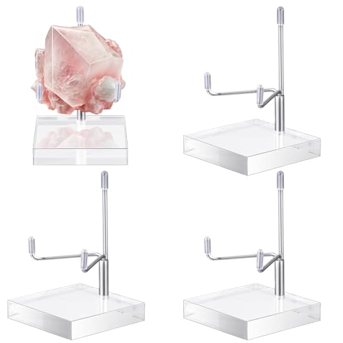 Suzile 4 Pcs Adjustable Metal Arm Display Stand Easel with Acrylic Base Rock Display Easel Holder Acrylic Crystal Clear Plate Stand for Geodes Mineral Agate (Silver, 2.8 x 2.8 x 4 Inch) - color: Silver, size: 2.8 X 2.8 X 4 Inch