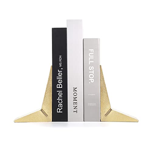Cast Iron Geometric Decorative Bookends, Sharp Triangle Theme, Heavy Duty, Set of 2 Gold