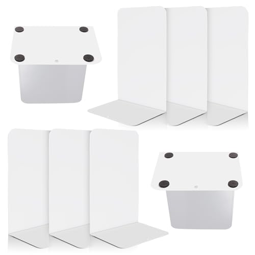 VONDERSO Metal Bookends, 4 Pairs White Metal Book Ends Heavy Duty for Shelves Decor Home Office, Unique White Bookends Supports Anti-Slip for Kids - color: White 4 Pairs