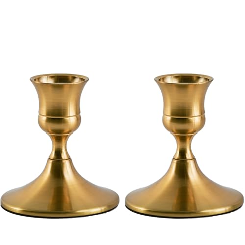 Willceka Gold Taper Candle Holder, Brass Candlestick Holders, Vintage Metal for Table Centerpieces Wedding Christmas Decor (Gold, 2 Pcs)