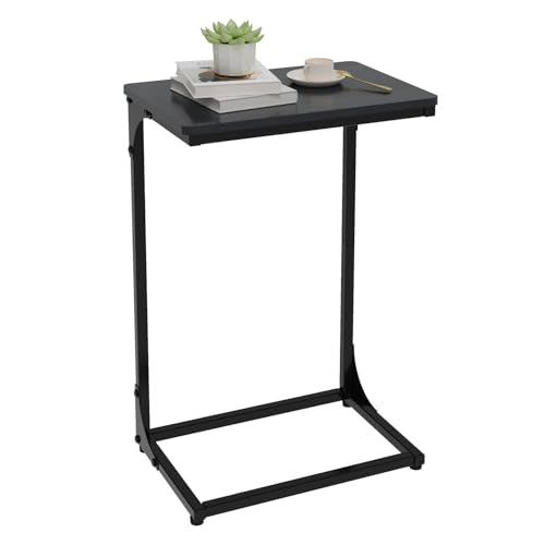 C Shaped End Table, TV Tray Side Table for Couch, Couch Tables that Slide Under C Table Side Table for Small Spaces Living Room Bedroom Bedside Home Office, Black - color: Black, size: 1