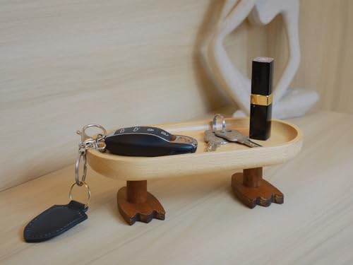 Wood Key Tray for Entryway Table, Key Bowl, Jewelry Tray, Valet Tray with 2 Cute Duck Feet, for Rings, Wallet, Watch, Remote, Coin, Bracelets - size: Rectangle