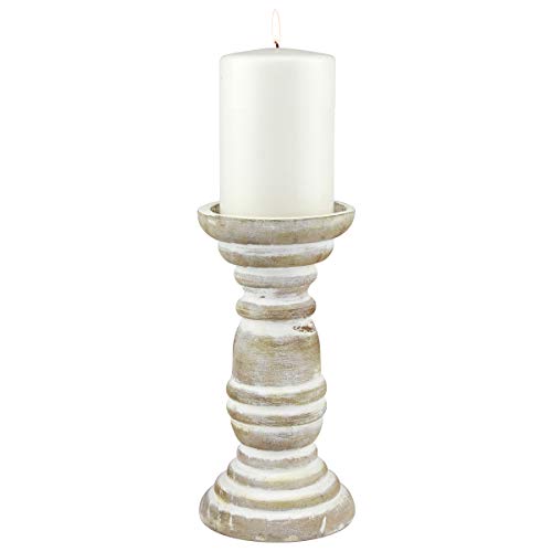 Stonebriar Decorative Worn White Wooden Pillar Candle Holder, Coastal Home Decor, Ocean Inspired Designs for Wedding Decorations, Parties, or Everyday Home, Large 8 Inch - color: Off White, size: 8 inches