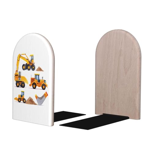 Cartoon Engineering Car L-Shaped Book Ends 1 Pair Wood Bookends Truck Book End Supports for Heavy Book Shelf Holder Home Decorative - color: Cartoon Engineering Car