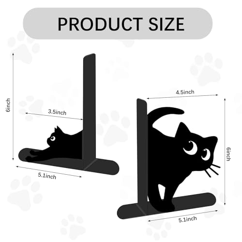 4 Pcs Cat Metal Bookends - Cute Cats Book Ends for Shelves Decorative, Home Office Desk Bookshelf Decor, Gift for Cat Lovers and Reading Enthusiasts, Christmas Reading Gifts for Women - color: Cat