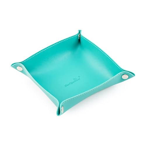 SANQIANWAN PU Leather Arc Edge Jewelry Valet Tray for Man and Women, Portable Mini Entryway Table Tray Bedside Nightstand Desk Tray Small Travel Dish Plate for Key,Wallet,Watch,Coin (WaterGreen) - color: Watergreen