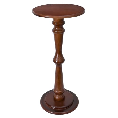 SwallowLiving Small Drink Table, Brown Wooden Round Side Table, Narrow Modern End Table with Pedestal Stand for Small Spaces, Beside Sofa Couch & Office, Tall Plant Display Stand, 12" W x 25" H - color: Brown Hourglass