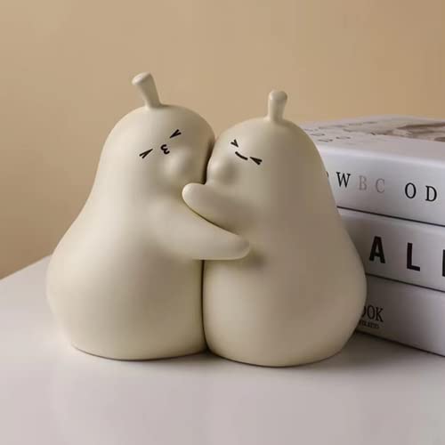 Linxia Pear Bookends Vanilla White Ceramic Creative Bookends for Shelves Book Holder Stopper for Books/Movies/CDs/Video Games (1 Pairs) Hug Style - color: Vanilla, size: Hug style