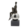 Modern Abstract Figure Sculpture, Decorative Sitting Figure on Sphere, Metal Art Statue with Concrete Base