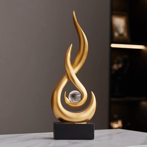 AWNR Abstract Gold Sculpture Decor: Flame Statue with Glass Ball Resin Art Figurines Unique Centerpiece Table Decorations Modern Home Decor Living Room TV Stand Coffee Table Office Decor - color: Golden Statue