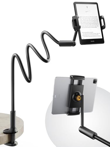 SAIJI 47" Gooseneck Kindle Holder, Tablet Holder for Bed with Upgraded Base, iPad Stand with Flexible Lazy Arm, Compatible with iPad mini Pro Air, Kindle, Galaxy or Other 4.7-11" Device (Black) - color: Black