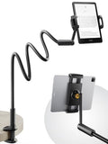SAIJI 47" Gooseneck Kindle Holder, Tablet Holder for Bed with Upgraded Base, iPad Stand with Flexible Lazy Arm, Compatible with iPad mini Pro Air, Kindle, Galaxy or Other 4.7-11" Device (Black) - color: Black