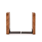 Kaizen Casa Bookends Iron & Acacia Wood Book Holders for Heavy Books - Fancy Modern Decorative Book Accessories (4" X 4" X 6") (Set of 2)
