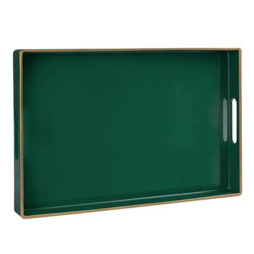 MAONAME Dark Green Decorative Tray, Serving Tray with Handles, Plastic Trays for Coffee Table, Rectangular Trays for Living Room, Bedroom, 15.8" X 10.2" X 1.4" - color: Dark Green, size: 15.8" x 10.2" x 1.4"