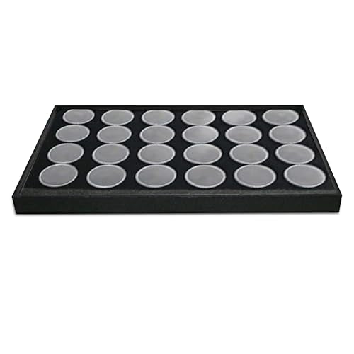 Novel Box Jewelry Display Tray Black Wood 8.25 x 14.75 x 1 Large Jewelry Tray with 24 Gem Jars Insert | Rectangular Display Trays for Collectibles | Rock Collection Tray | Gem Display Tray - color: 24-Gem Jars Black Foam Liner, size: Wood Tray: 8.25 x 14.
