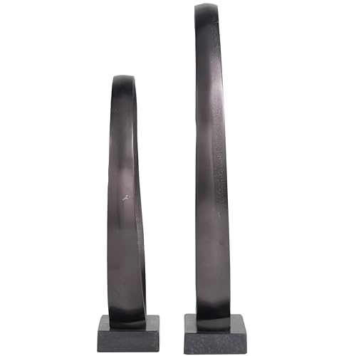Deco 79 Aluminum Metal Geometric Decorative Sculpture Home Decor Statues with Marble Base, Set of 2 Accent Figurines 17", 14"H, Dark Gray