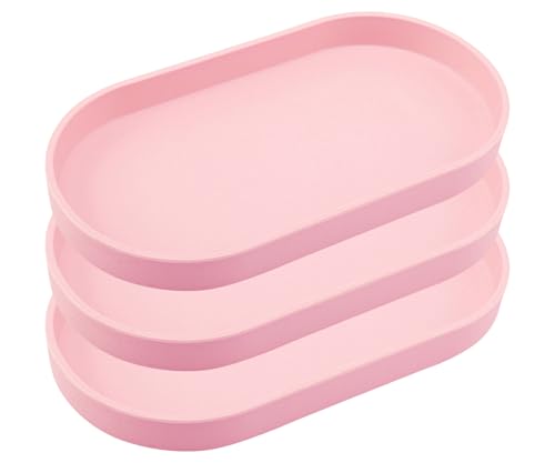 Pink Small Tray (10 inch), 3 Pack Oval Tray for Bathtub Bathroom Vanity Items, Countertop Organizer, Soap, Perfume. - color: Pink-3 Tray, size: 10.2" x 5.5" x 1.1"