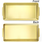 ZENFUN 3 Pack 304 Stainless Steel Serving Platters, 12.6" Rectangle Metal Dinner Plates with Handles, Decorative Organizer Trays for BBQ, Dining, Party, Buffet, Appetizer Serving(Gold)