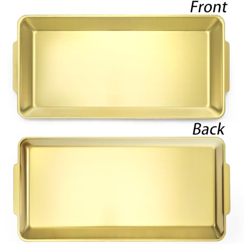 ZENFUN 3 Pack 304 Stainless Steel Serving Platters, 12.6" Rectangle Metal Dinner Plates with Handles, Decorative Organizer Trays for BBQ, Dining, Party, Buffet, Appetizer Serving(Gold)