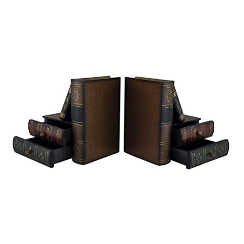 Bellaa Classic Wooden Book Bookends Library Hidden Drawers Vintage Cool Creative Unique Decorative Books Support Shelves Desk Organizer