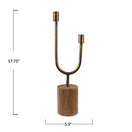 Asymmetrical Wood and Metal Candle Holder - size: 17.75"H