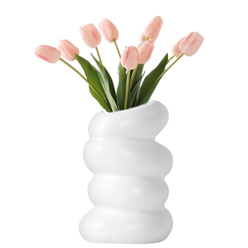 White Flower Vases Plastic Spiral Vase Modern Fall Minimalist Vase Small Pampas Grass Decorative Vases Flower Arrangement Container for Home Decor Wedding Table Party (1Pcs)
