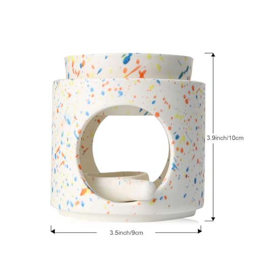 Ceramic Fragrance lamp with Tea Light Holder | Aroma lamp | Scented Oil and Scented Wax Diffuser | H*11cm ø10cm Removable Bowl | Grooved Surface (Multicolor) - color: Multicolor
