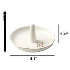 Ceramic Initials Jewelry Tray Ring Dish With Personalized M-Monogrammed Engagement Wedding Gifts, for Birthday Mother's Day for Women, Ceramic White 4.7" x2.4" - style: M