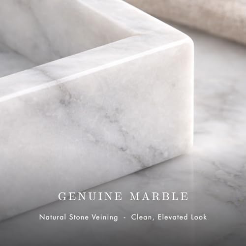Bey-Berk White Marble Napkin Holder, 5.75"L x 1.75"W x 9"H - Guest Towel Tray for Bathroom, Kitchen Counter, and Outdoor Use - color: White